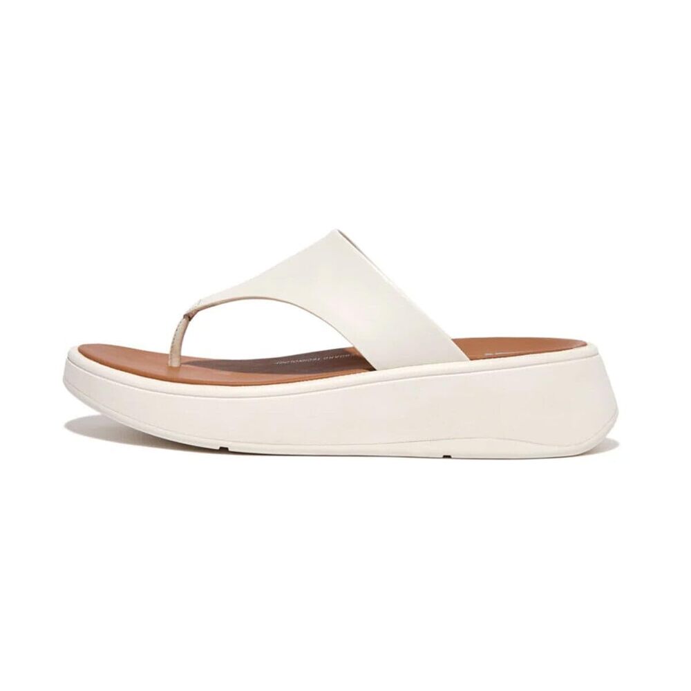 FitFlop Women's F-Mode Leather Flatform Toe-Post Sandals Cream 6.5